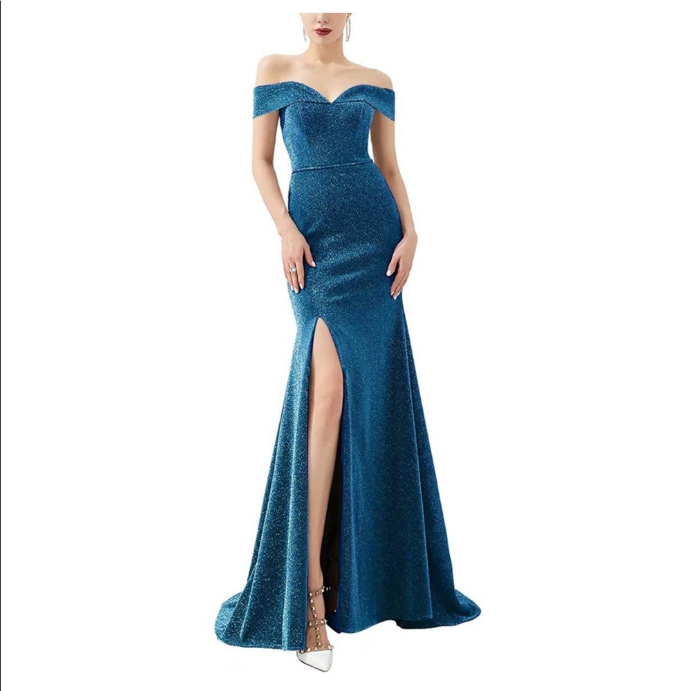 Teal Blue Off the Shoulder Mermaid Prom Dress, Formal Dress, Evening Gown.